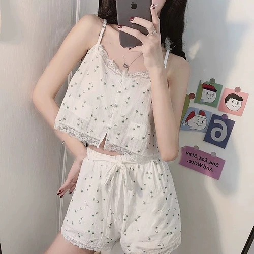 Летняя сексуальная свежая хлопковая пижама, тонкий комплект для принцессы, эффект подтяжки, подходит для подростков