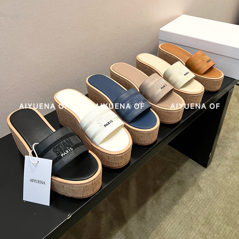 Aiyuena Top-Tier Version! 26Fw Makes Legs Look Longer, Classic Embroidered Letter Strap Slippers, Thick-Soled Sandals for Women