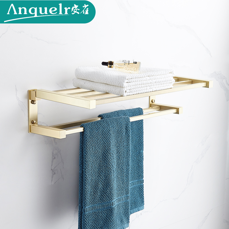 Nordic minimalist light and luxurious all-bronze wire drawing gold wool towels Hardware Pendant Bathroom Makeup Room Brass Golden Bath Towels