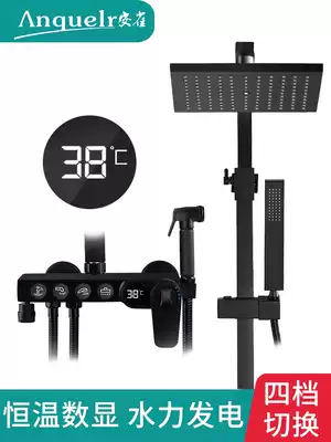 Shower set Household digital display all-copper bathroom powder room black pressurized rain nozzle shower