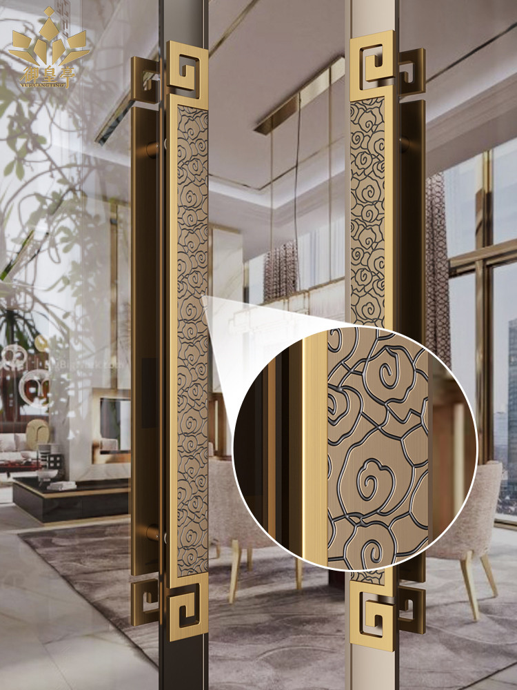 New Chinese style antique glass door handle custom club room solid wood door handle high-end hotel door handle