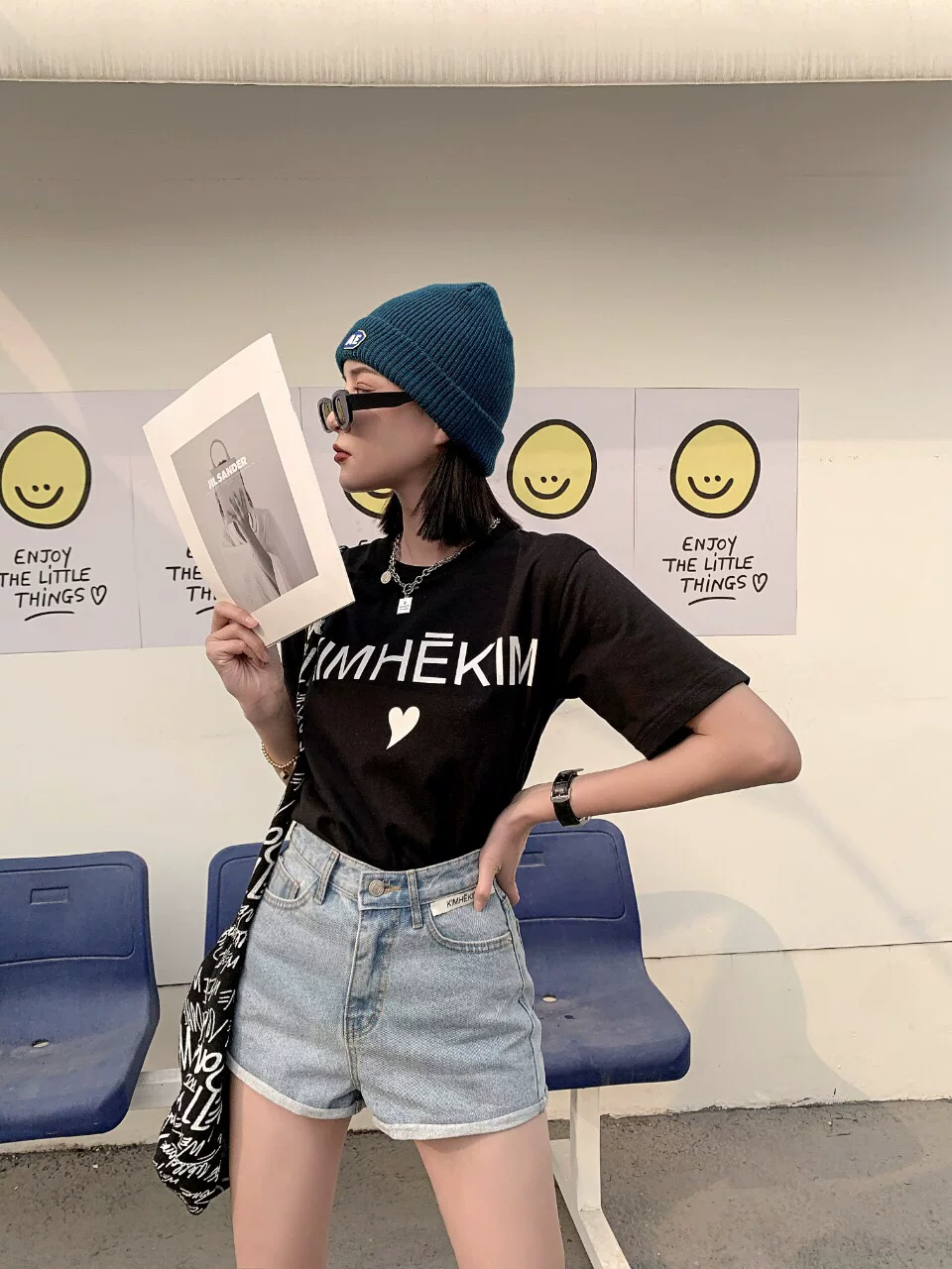 [Small target] Новая футболка Kimhekim 21SS с принтом любви крупным планом, короткий рукав, свободного кроя, на городской стиль