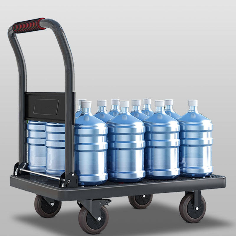 Small trolley light silent trolley truck trolley folding convenient hand-pull truck four-wheeled household flatbed