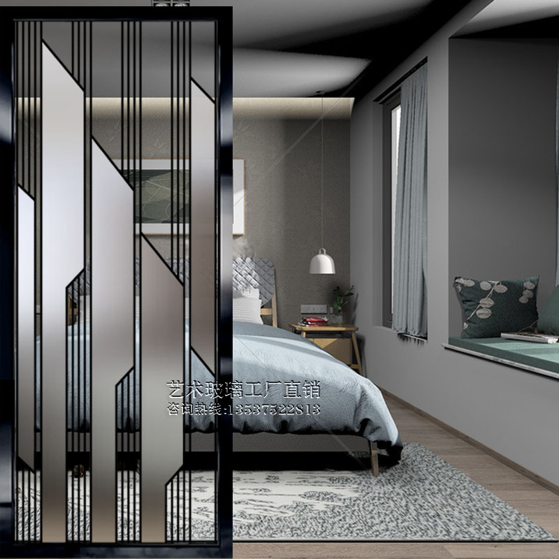 Art Glass Custom Tempered screen gangway partition Living room Double face frosted light transmission painted new modern light lavish-Taobao