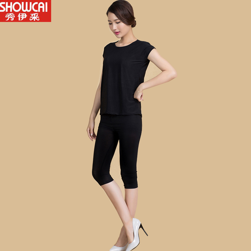 [Áo + Quần] Áo sơ mi nữ mùa hè Áo thun nữ bảy quần Quần thể thao hai mảnh cỡ lớn thời trang tuổi trung niên u50