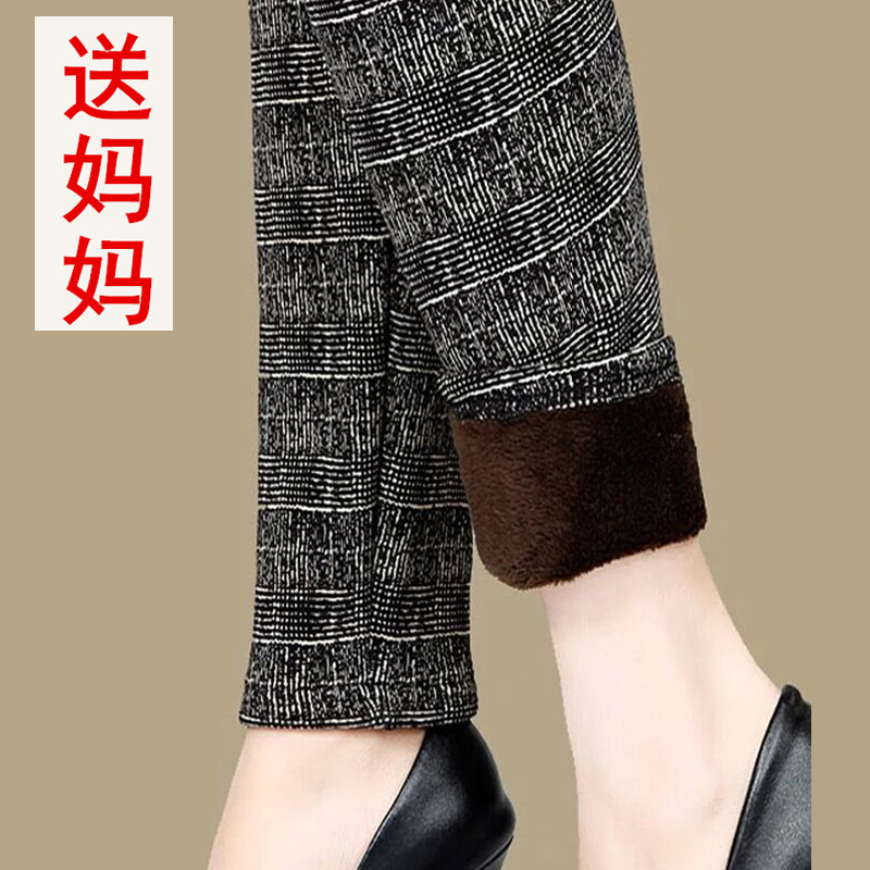 Cộng với quần nhung dày trung niên và bên ngoài mặc quần legging mùa thu và mùa đông quần ấm cỡ lớn cho mẹ quần hoa trung niên quần đũi nữ