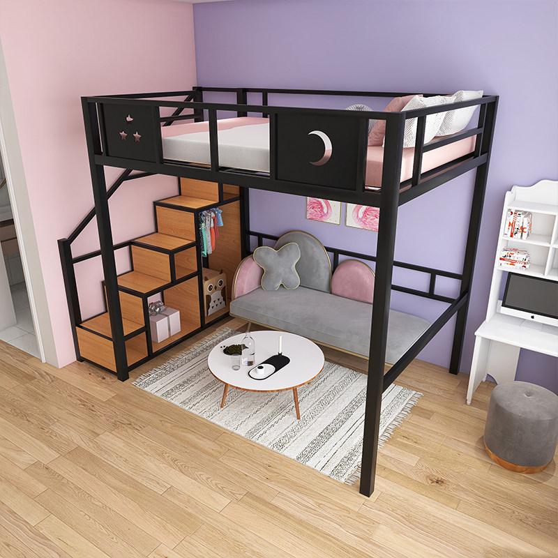 Tylessee Elevated Bed Modern Minimalist Iron Art Single upper floor Small family Multifunction Provincial space loft loft loft bed-Taobao