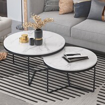 Italian rock board tea table light luxury simple modern round coffee table table living room household small apartment marble coffee table