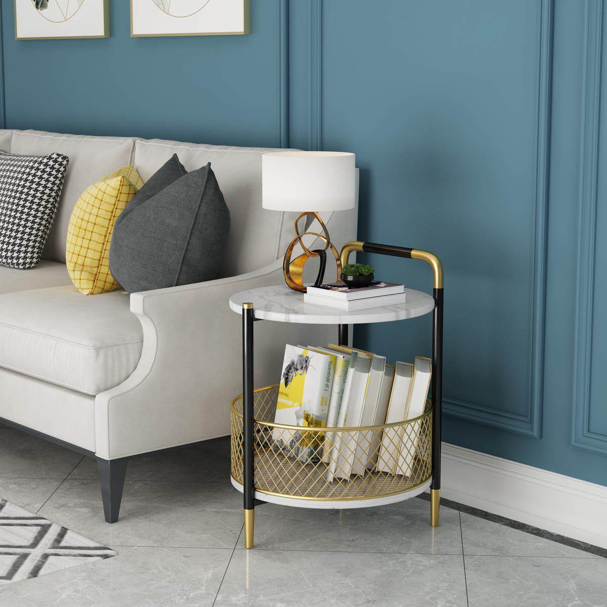 Italian Minimalist Design Rock Plate Edge A Few Round Sofa Small Side Table Living Room Balcony Marble Corner A Few Nordic Tea Table