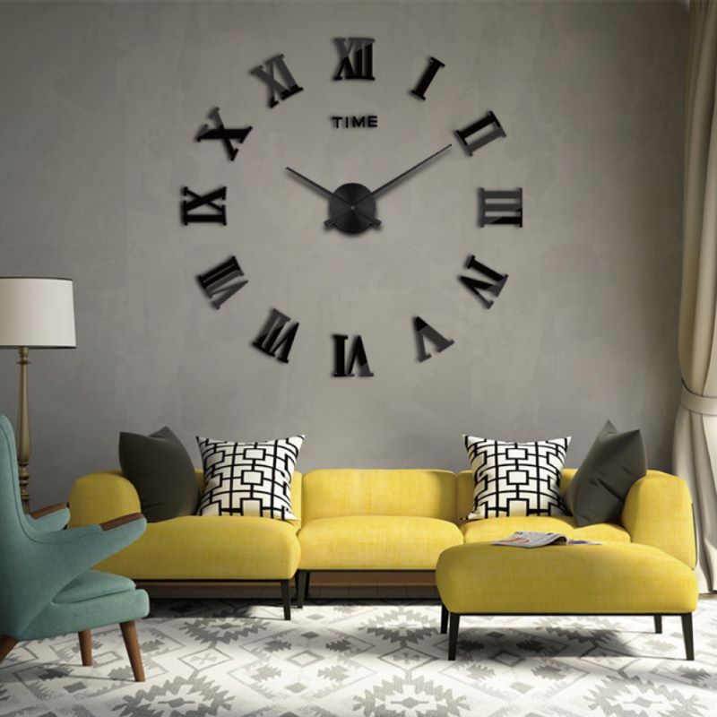 Medium BlackEuropean style Simplicity Rome number clocks and watches Large size a living room DIY   clock Wall clock quartz pocket watch