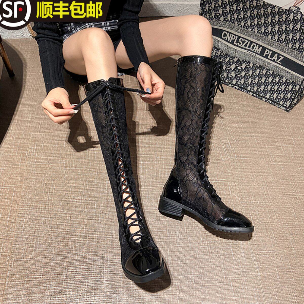 Hollowed-out Mesh Yarn Summer Long Boots Breathable High Drum Boots Summer Long Drum Boots Matching Riding Boots Woman 2022 New