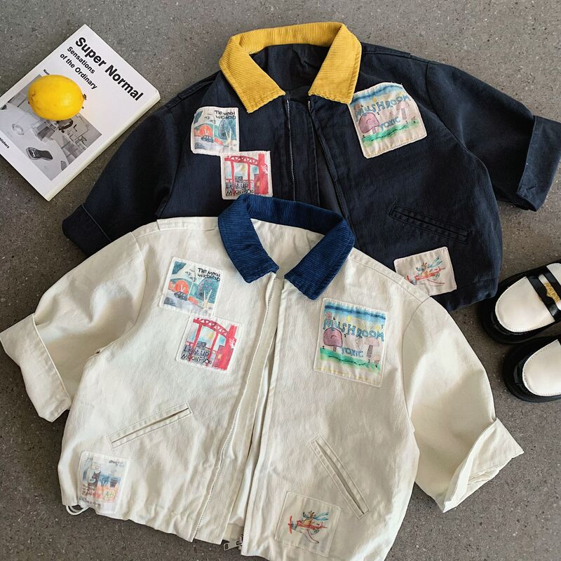 British Dhwa Children's Cartoon Jacket for Boys 2026 Spring and Autumn New Style Toddler Cardigan Loose Baby Jacket Stylish