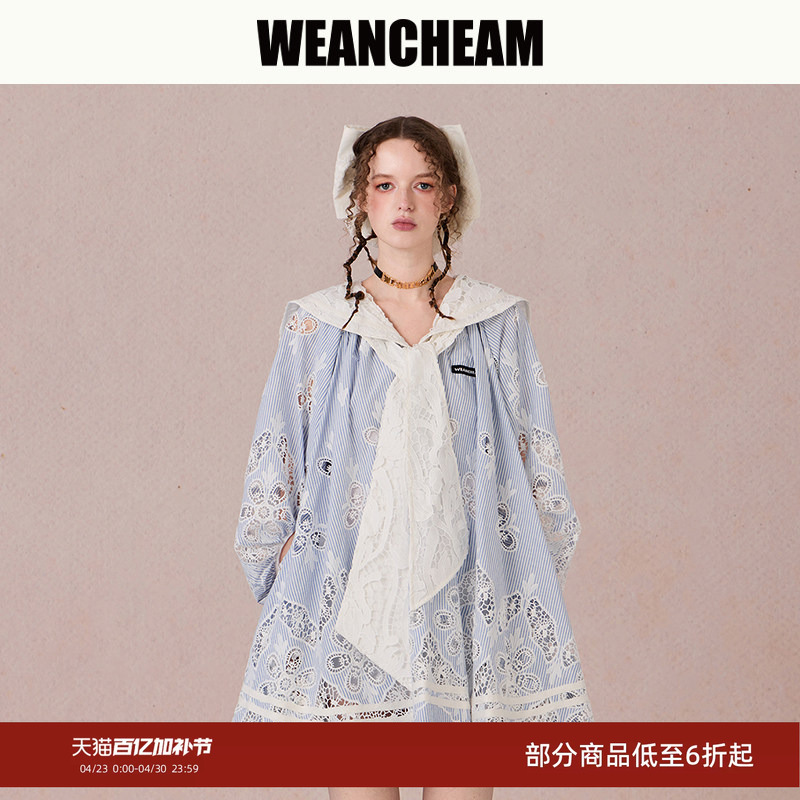 [Same Style as Li Shaminzi] Weancheam/Wei Weimu Ribbon Navy Collar Dress for Women, Spring Loose A-Line