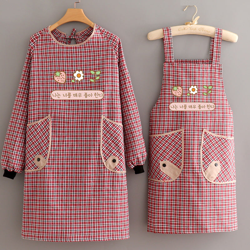 Home anti-fouling abrasion resistant to work work clothes long sleeves cotton fabric Cotton Apron for cooking Kitchen Breathable Customisation-Taobao