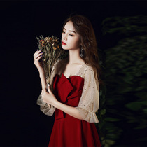 Toast Bride 2021 new autumn wine red little man back casual dress wedding dress engagement dress