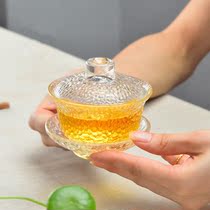 Glass Cover Bowl Hammer Grain crystal cover Bowl Hand Grip Bowl Awed Tea Bowl Three Talents Cup Thickened Cup Tea Maker Tv