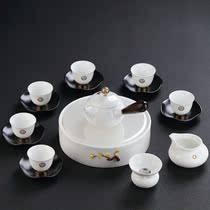 Jingdezhen sheep fat jade white porcelain tea set Household teacup Simple small teacup Ceramic Kung fu cover bowl tea pot