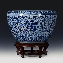 Jingdezhen Ceramic fish tank Hand painted green flower Porcelain Imitation Ancient Fish Basin Round Large retro Living room Sleeping Lotus Basin