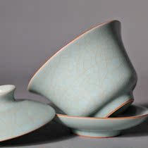 Ruyao Large Gaiwan thickened anti-scalding eight treasures Three-cai tea bowl Open Kung Fu three Fort tea cup capacity 200ml