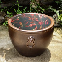 Jingdezhen Special big number with lion ear ceramic fish tank old water cylinder large cylinder lotus flower cylinder sleeping lotus pelvis patio-cylinder courtyard cylinder