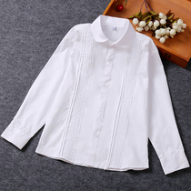 Childrens white shirt Girls pure white shirt Spring autumn and winter long-sleeved Foreign style primary school uniform Childrens performance