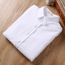 Childrens white shirt Long sleeve Boys and girls pure white base cotton spring and autumn school uniform performance clothes Autumn and winter velvet