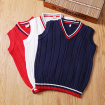 Childrens knitted vest student warm autumn and winter new CUHK virgin girl baby sweater boy sweater vest