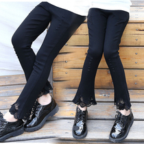 Girls flared pants spring black leggings Childrens spring and autumn new denim leggings childrens trousers