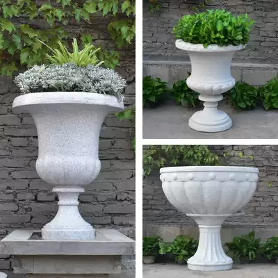 Custom outdoor imitation stone glass fiber large flower pot floor-to-ceiling flower bed Villa community garden decoration European-style high-legged flower pot