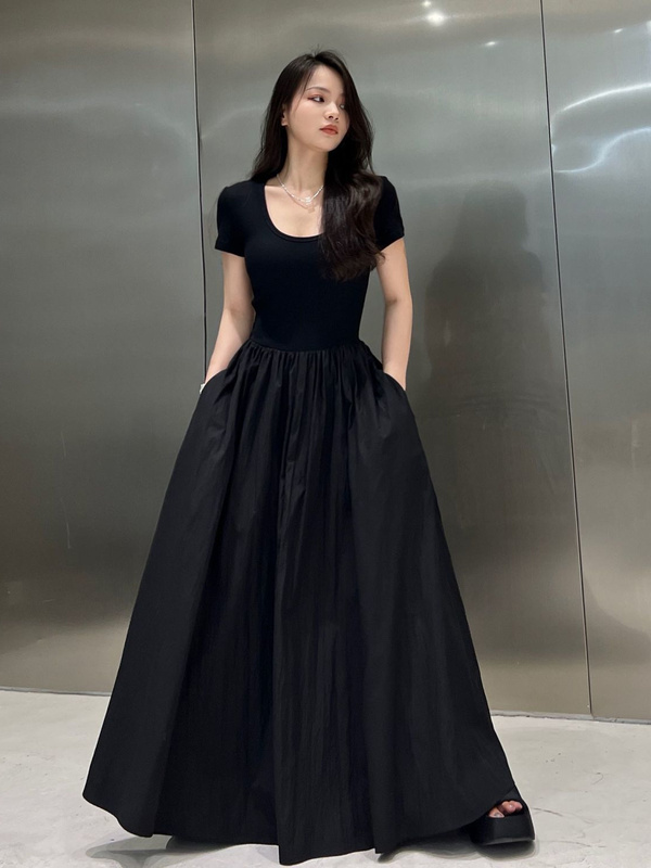 Plus-Size Women's Summer Casual Versatile T-Shirt Dress, Long Skirt, Women's Summer French-Style Loose Dress, Trendy 2