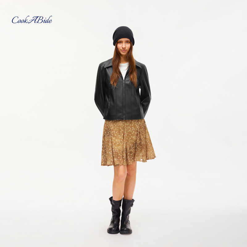 Cookabide Black Lapel Short Pu Leather Jacket Cookabide Black Lapel Short Pu Leather Jacket