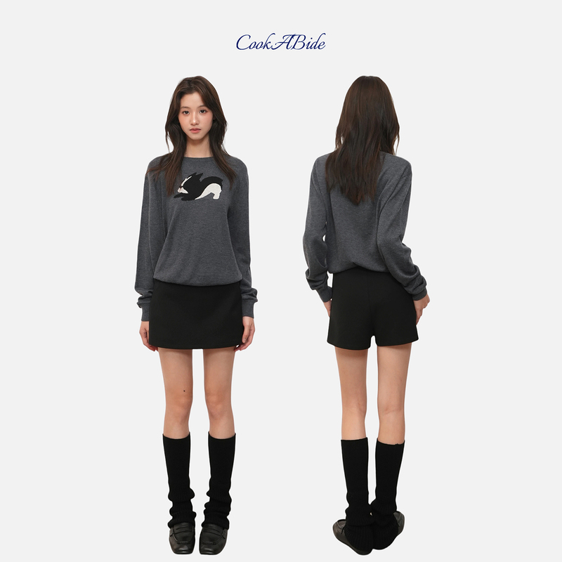 Cookabide Mid-Waist Minimalist Black A-Line Suit Short Skirt Pants