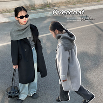 Childrens double-sided imitation cashmere coat 2023 new autumn and winter new style medium-length woolen coat for boys and girls over the knee blazer