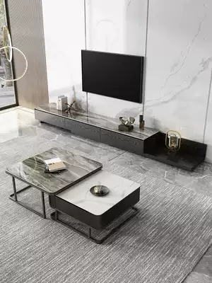 Modern minimalist rock panel TV cabinet Coffee table combination set Nordic telescopic design living room size apartment floor cabinet
