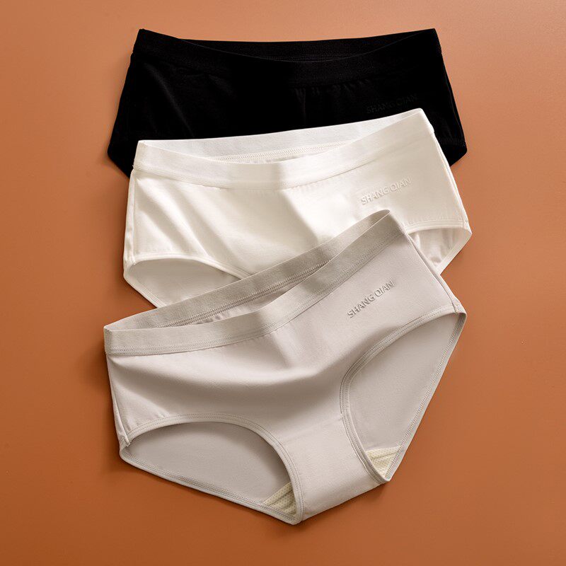 Pure cotton antibacterial briefs female European and American minimalist pure color mid waist No marks breathable tighty and close to skin-skin-to-hip girl's underwear