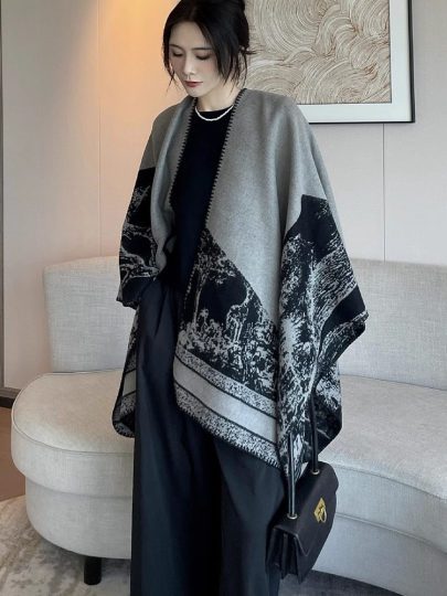 披肩女外搭高端洋气2025新款秋冬季空调房保暖办公室双面可披围巾