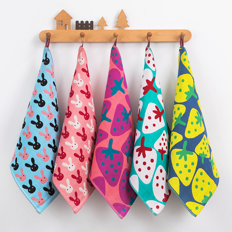 Gauze Small Square Towel, Pure Cotton Face Wash Towel, Household Hanging Hand Towel, All-Cotton Cartoon Baby-Specific Children's Face Wash Towel