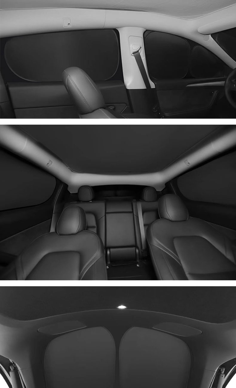 Tesla-Specific Sunshade Curtains for Windows, Fully Blackout, Sun Protection, Heat Insulation, Anti-Peeping, Blackout Curtains for Tesla Y Updated Version