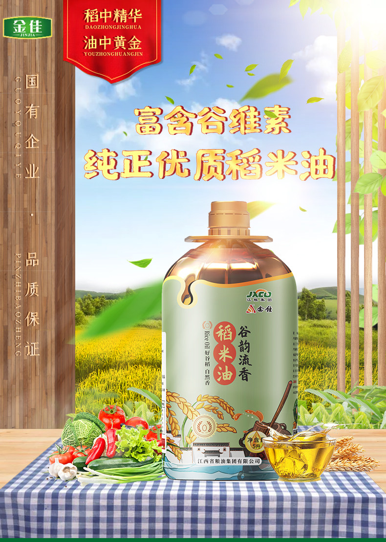 金佳 谷韵流香零度稻米油 5L 富含谷维素植物甾醇 图1