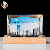 Crystal solid wood base luminous ornaments customized color photo imaging company event souvenir ornaments custom