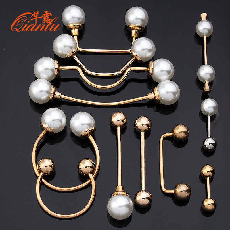 Metal Pearl anti-Walking-Close Shirt Sweater One word button small breast needle-free seam high-grade decorative needle accessories