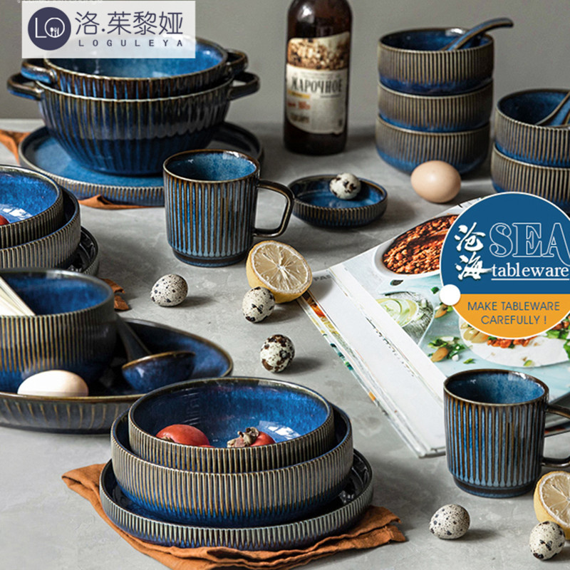 LO GULEYA CERAMIC BOWL Dish Cutlery Sets Home Upscale Whole Set Bowl Bowls and chopsticks Dishes Bowls Nordic Wind