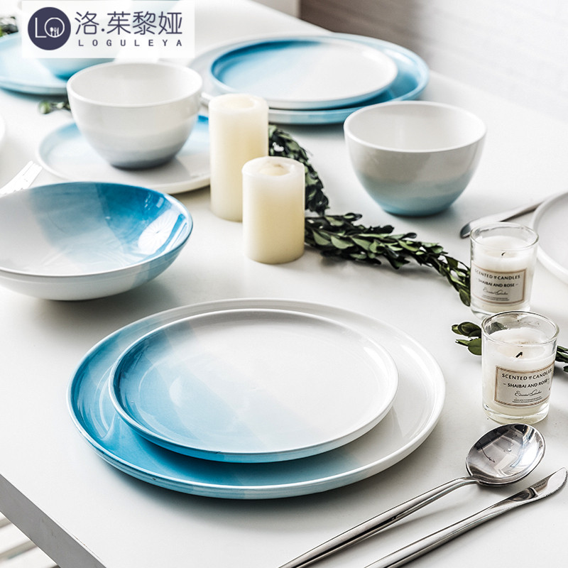 LO GULEYA creative steak tray Western dining trays Home Ceramics Light Lavish Cutlery Tray Breakfast Saucer Flat Pan