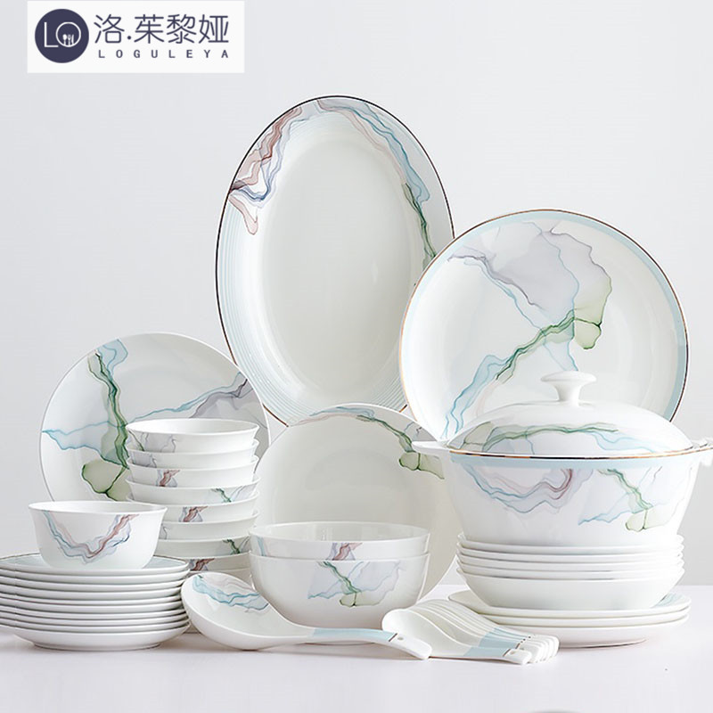LO GULEYA dish set Household simple Nordic style chopsticks Chinese Phnom Penh tableware combination Bone China bowl plate