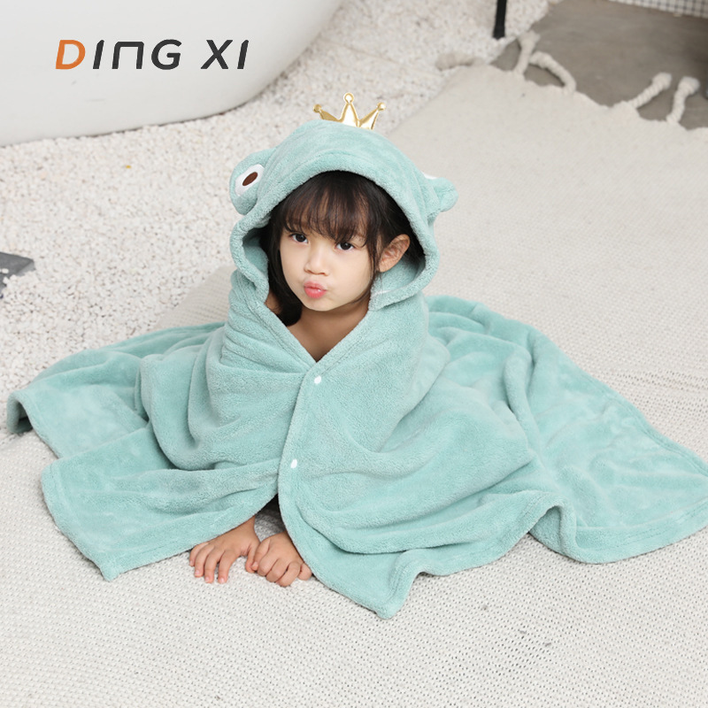 Baby coral velvet hooded bath towel Children's cloak Air conditioning blanket Household absorbent baby bath gift cloak