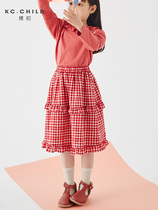 A beginner dress 2022 spring girl half body dress Children pure cotton red Gruffled with fresh and playful dress