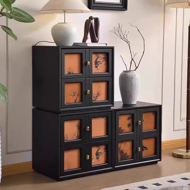 Solid Wood Vintage Retro Xiangyun Silk Drawer Chest Modular Combination Cabinet Storage Cabinet Tv Cabinet Sideboard