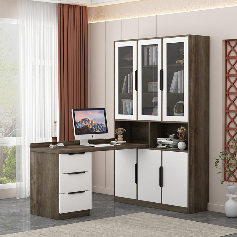Corner Desk with Bookshelf and Bookcase Combination, Glass Door, Solid Wood Corner Home-Use Bay Window Extendable Computer Desk Corner Desk with Bookshelf and Bookcase Combination, Glass Door, Solid Wood Corner Home-Use Bay Window Extendable Computer Desk