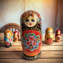 7-layer hand-painted engraved and lacquered Russian matryoshka doll commemorating the Childrens Day wooden logs sent from Harbin to foreigners