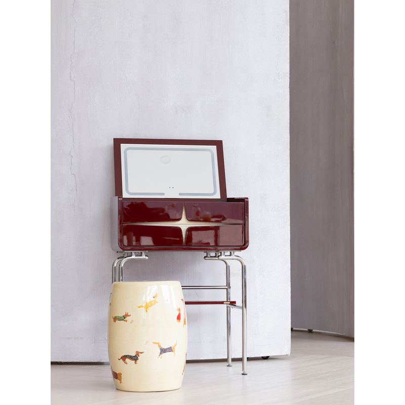 Ruonai Furniture Vintage Retro Starburst "Red Celebrity Cabinet" Dressing Cabinet with Flip-Top Makeup Mirror and Storage Makeup Table Ruonai Furniture Vintage Retro Starburst "Red Celebrity Cabinet" Dressing Cabinet with Flip-Top Makeup Mirror and Storage Makeup Table